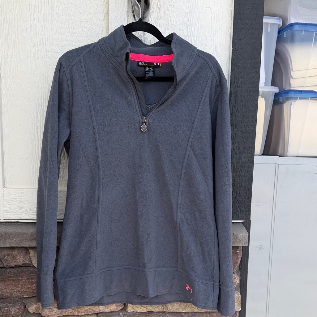 Under Armour Gray Half-Zip Cowl Neck Pullover With Pink Accent